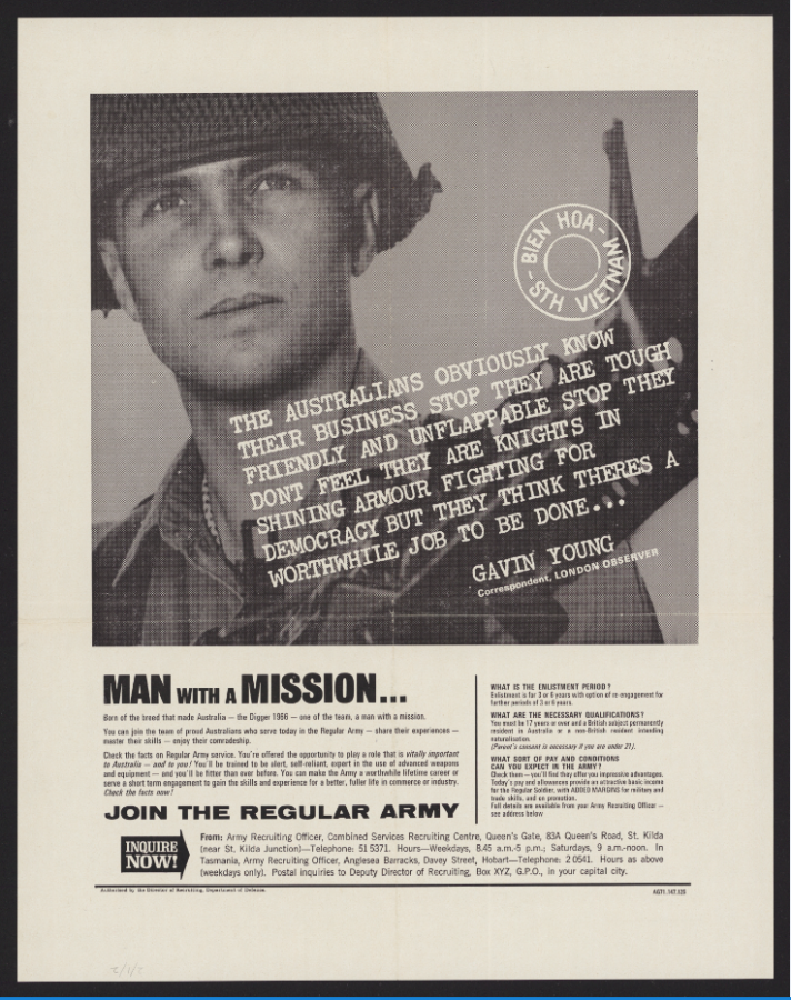 This recruitment poster which was contemporary with the events in the song shows an Australian soldier, looking very much like a soldier from the United States.
