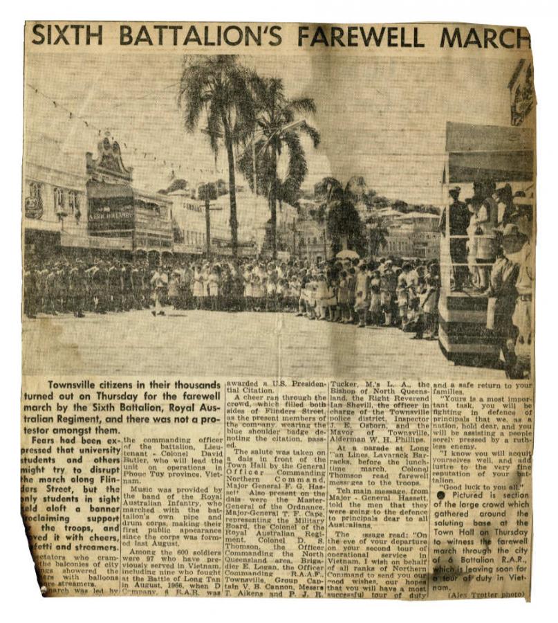 In Townsville, parades were held to farewell each infantry battalion posted to Vietnam.