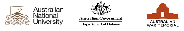 Australian National University logo, Department of Defence logo and the Australian War Memorial logo