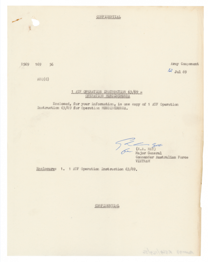 This document provides the orders for Operation Mundingburra. Page 1
