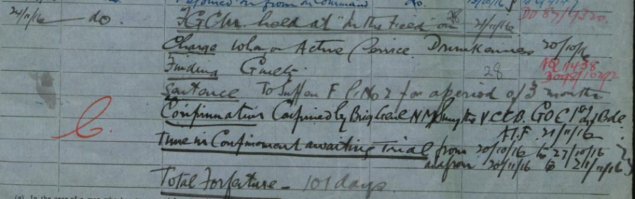 Extract from First World War personal service record of Private Alexander Emanuel Chapman