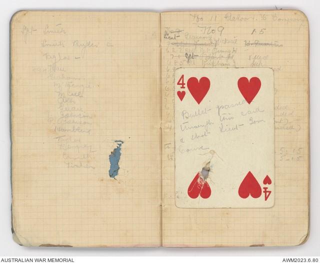 Gallipoli notebook and playing card of Lieutenant Alfred Glasson