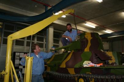 Replica 37-mm gun being fitted to the turret