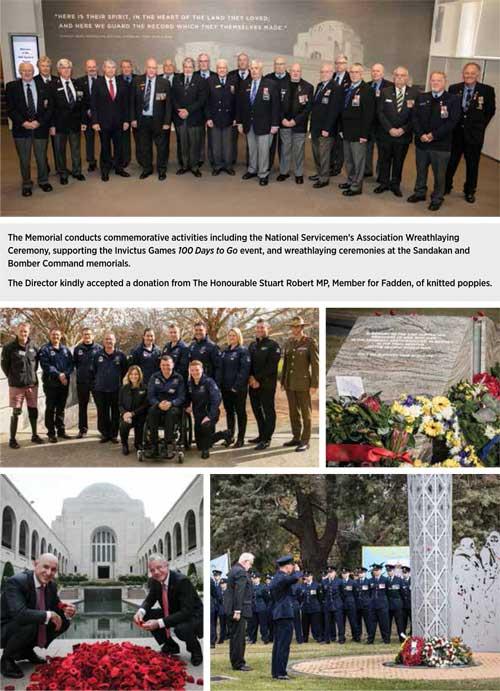 The Memorial conducts commemorative activities including the National Servicemen’s Association WreathlayingCeremony, supporting the Invictus Games 100 Days to Go event, and wreathlaying ceremonies at the Sandakan and Bomber Command memorials.