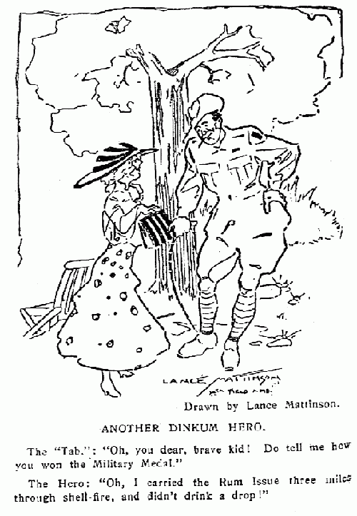 This cartoon drawn by an Australian soldier shows how many men tried to make light of more serious issues of life in the war.