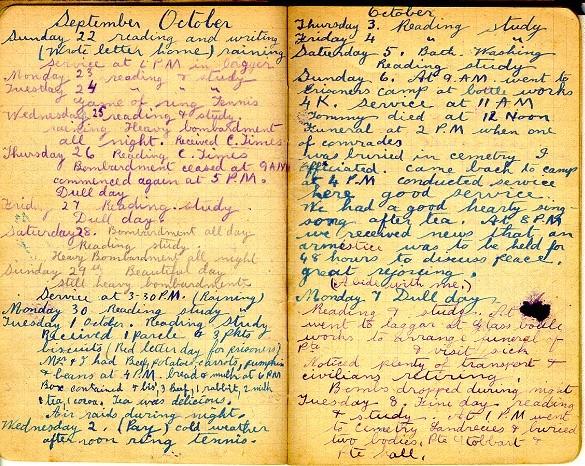 One of Sergeant McPhee's POW diary pages.
