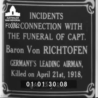 Video of Incidents in connection with the funeral of Captain Baron von Richthofen Germany's leading airman.