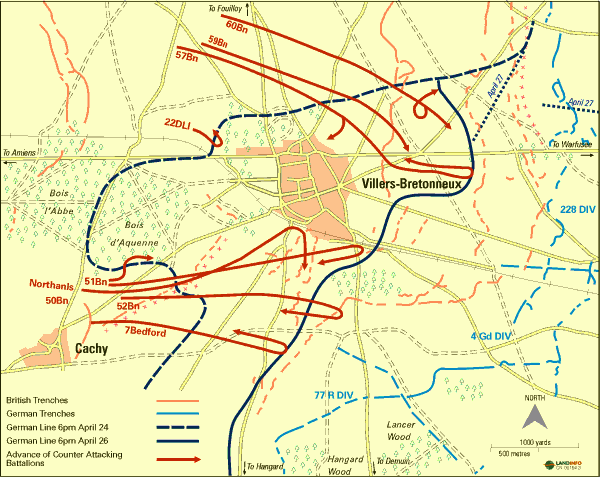 Map of the Villers-Bretonneux operation, from Wartime, 